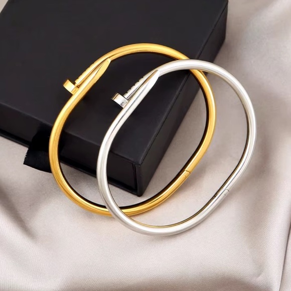 Anthropologie Jewelry - Juste En Clou Nail Silver Stainless Steel Waterproof Minimalist Bracelet